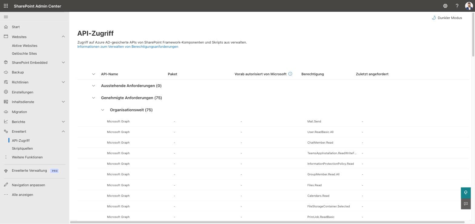 API-Zugriff mit genehmigten Microsoft-Graph-Berechtigungen