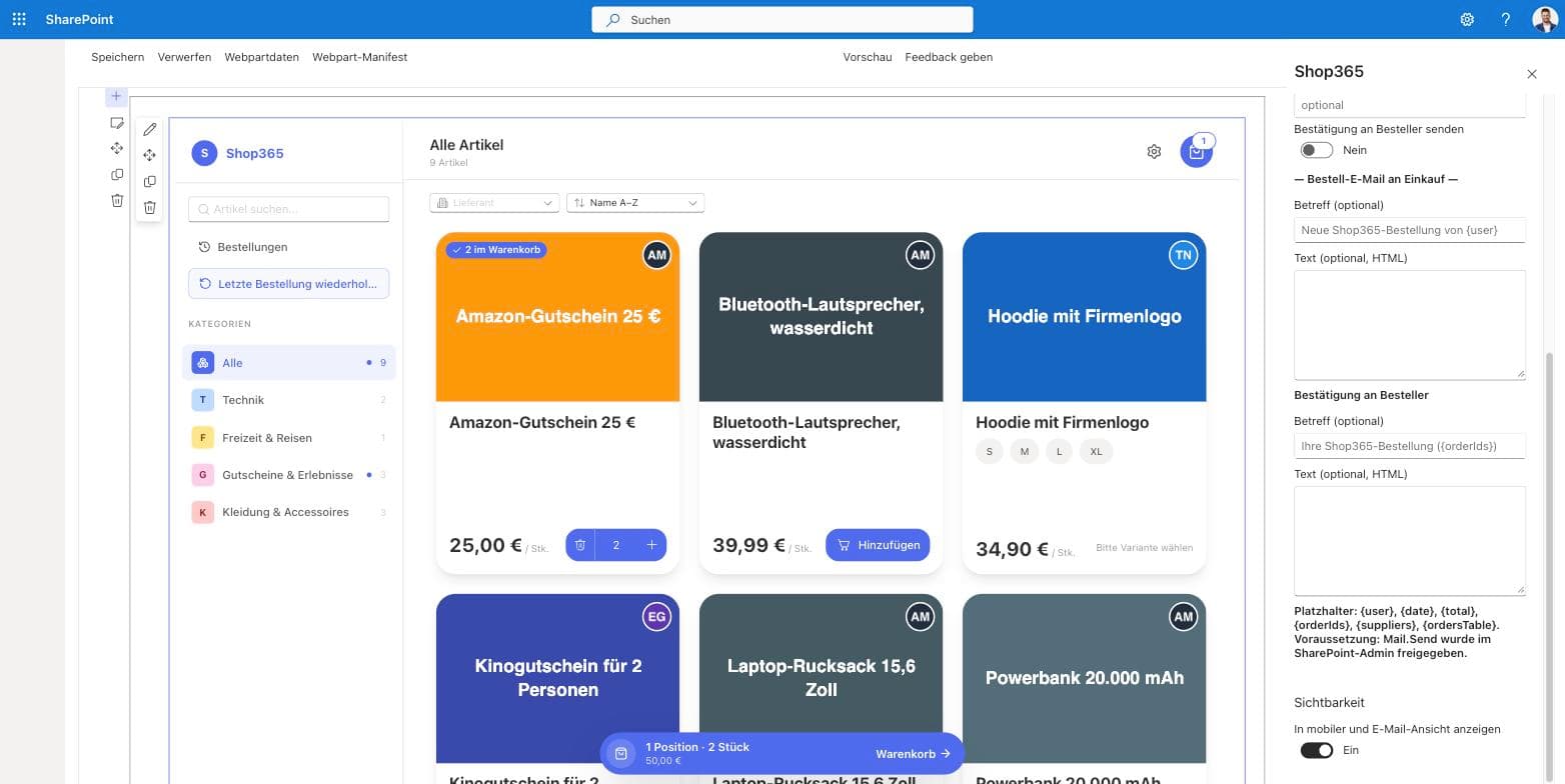 Eigenschaftenbereich: E-Mail-Vorlagen