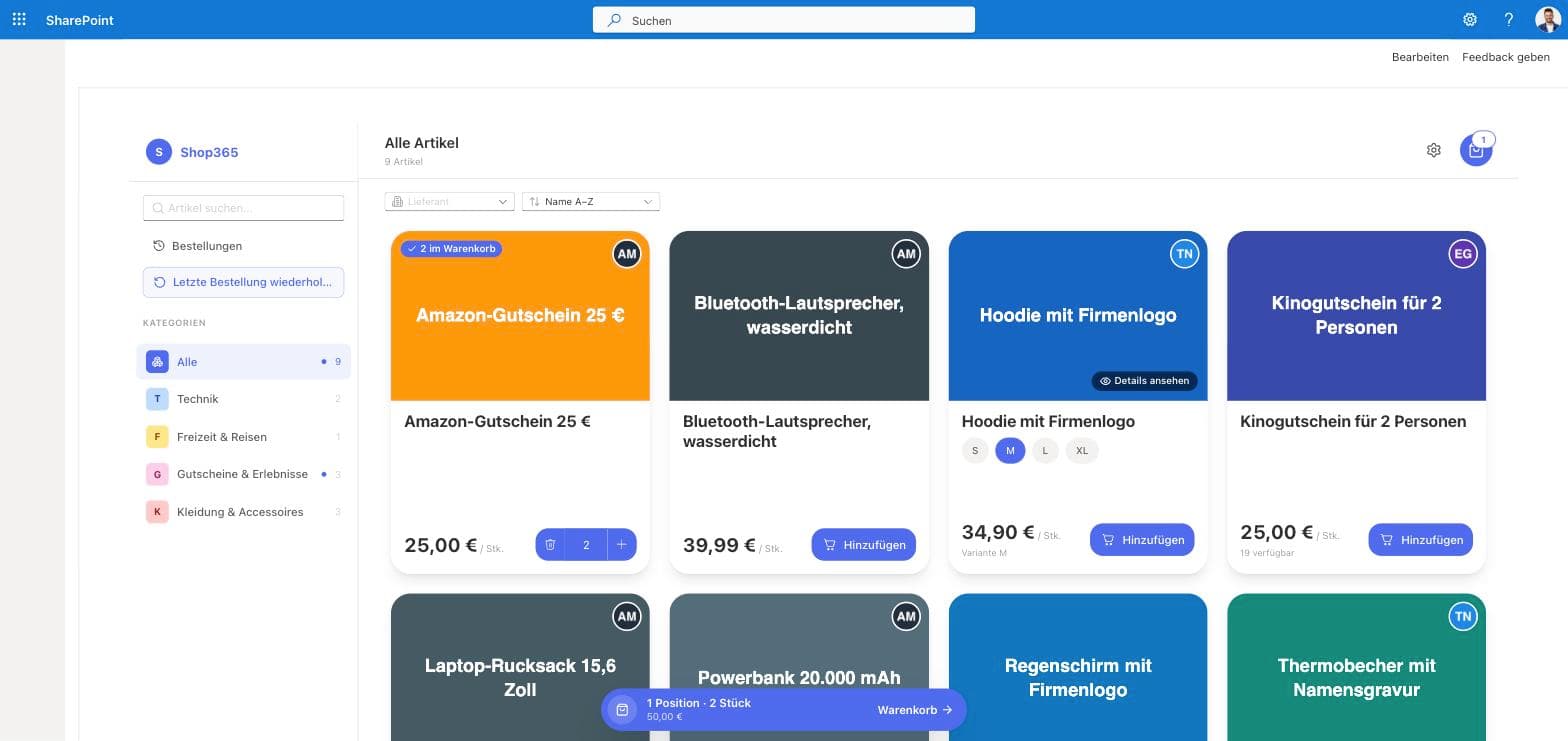 Variante auf einer Artikelkarte wählen
